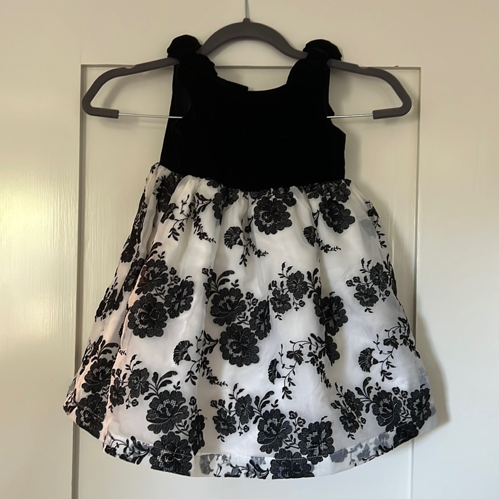 Janie and Jack Black & White Dress with velvet top